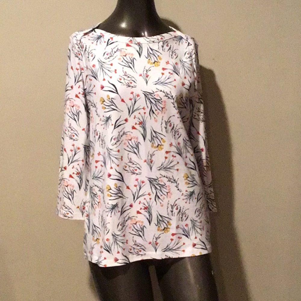 Style & Co White Floral Cotton Pullover
